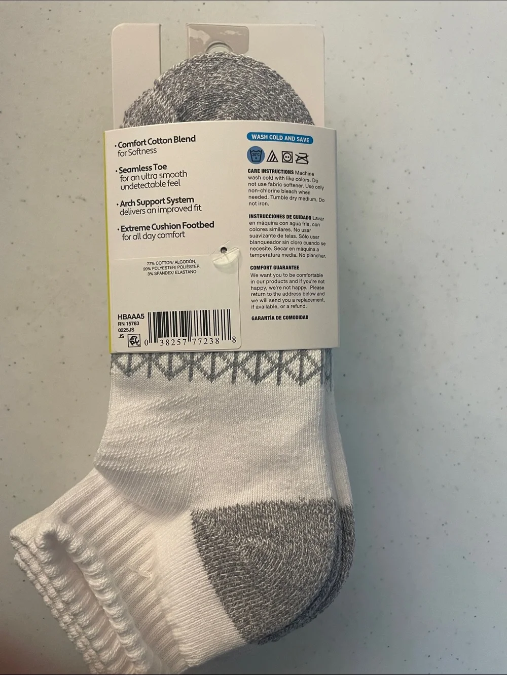 Hanes Boys White & Gray Active Ankle Socks with Geometric Cuff - 5 Pack